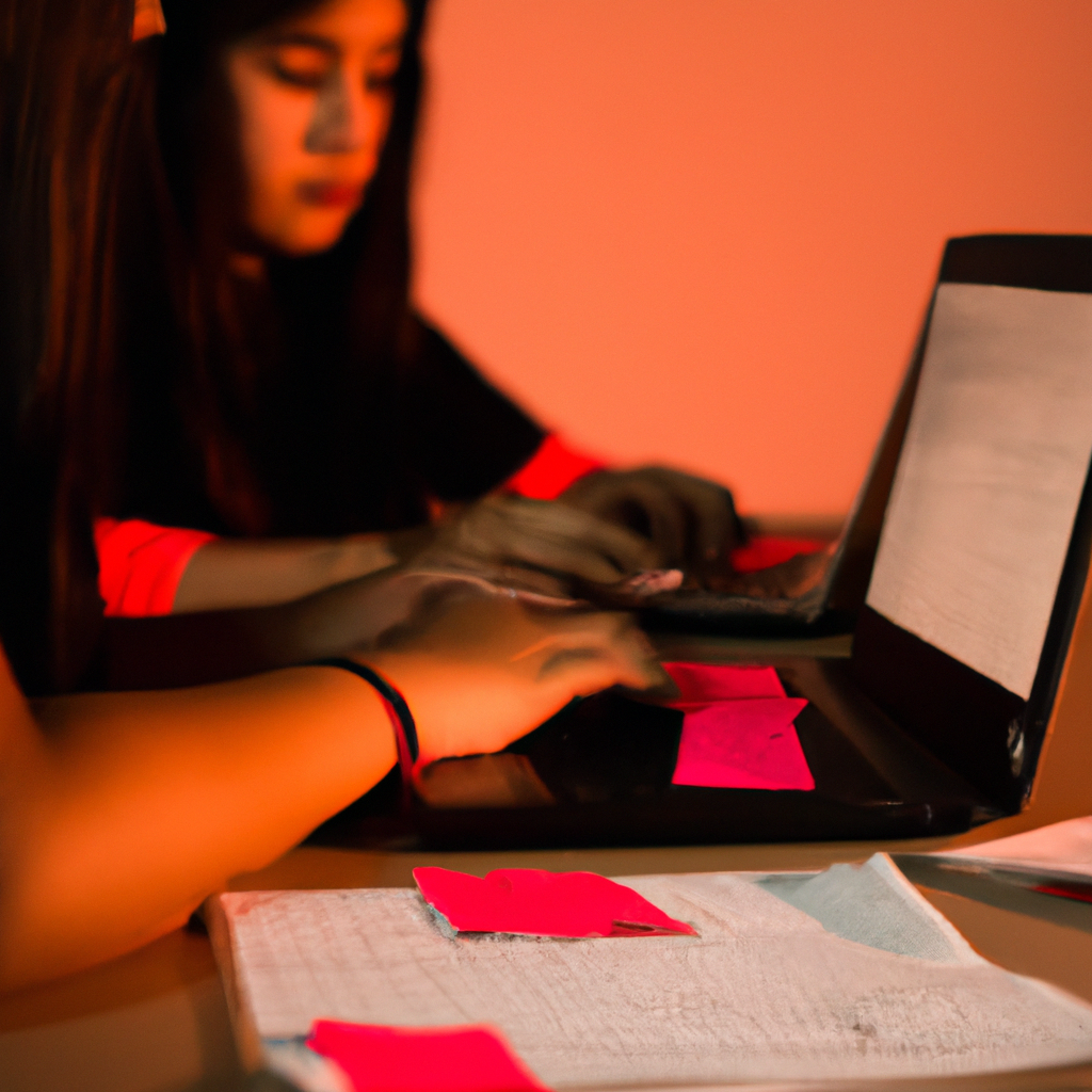 Estudiantes colaborando con post-its y laptops